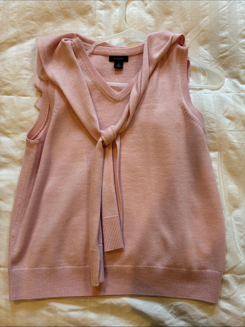 Talbots Light Pink Sleeveless Knit Vest with Neck Tie